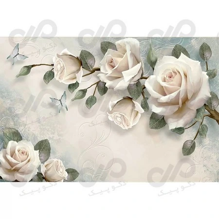 پرده زبرا - طرح گل رز سفید - کد lux020 - 1