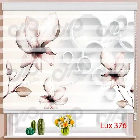 پرده زبرا - طرح گل سفید و صورتی - کد lux376 - 1