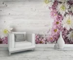 پوستر دیواری سه بعدی لوکس طرح گل سفید صورتی کد wp-lux-157