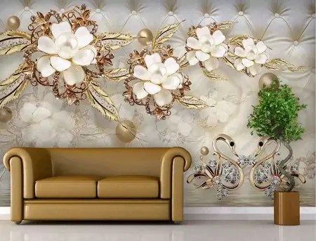 پوستر دیواری سه بعدی گل سفید و طلایی لوکس کد wp-lux-152