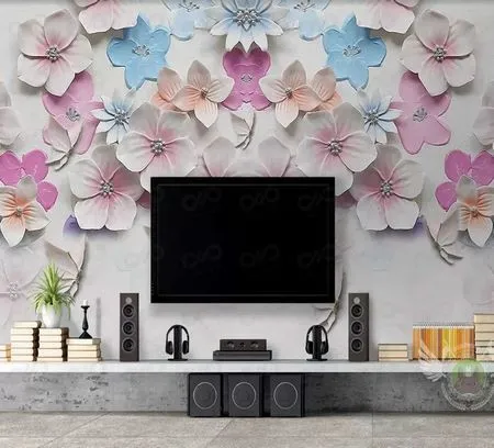 پوستر سه بعدی - پشت تلویزیون - طرح گل های رنگارنگ - کد wp-lux-192 - 3