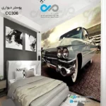 پوستر دیواری سه بعدی تصویری اتاق خواب با تصویر خودرو کلاسیک آبی -کدCC306