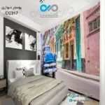 پوستر دیواری سه بعدی تصویری اتاق خواب با تصویرخودرو کلاسیک آبی -کدCC317