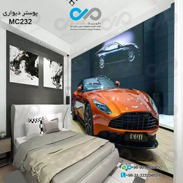 پوستر دیواری تصویری اتاق خواب با تصویر خودرو مدرن کوپه قرمز-کدMC232