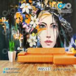 پوستر سه بعدی تصویری آرایشگاه زنانه باتصویر نقاشی پرتره زن گل به سر- کدWBS537