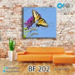 تابلو دیواری دکوپیک طرح پروانه روی گل - کد BF_202