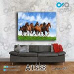 تابلو دیواری دکوپیک طرح شش اسب دونده درچمنزار-کد A1558