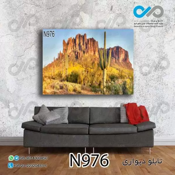 تابلو دیواری دکوپیک طبیعت طرح کاکتوس و خارها دربیابان- کد N976 مستطیل افقی