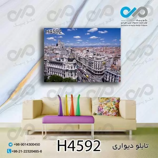 تابلو دیواری دکوپیک با طرح نمای بالاساختمان هاوخیابان ها- کد H4592 مستطیل افقی