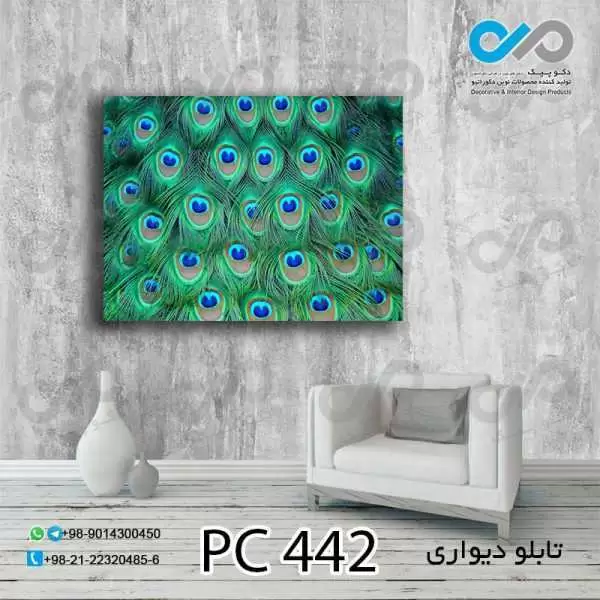 تابلو دیواری دکوپیک طرح پرهای طاووس-کد PC_442 مستطیل افقی