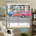 پرده زبرا تصویری باطرح خودروهای کلاسیک رنگی-کدCC339